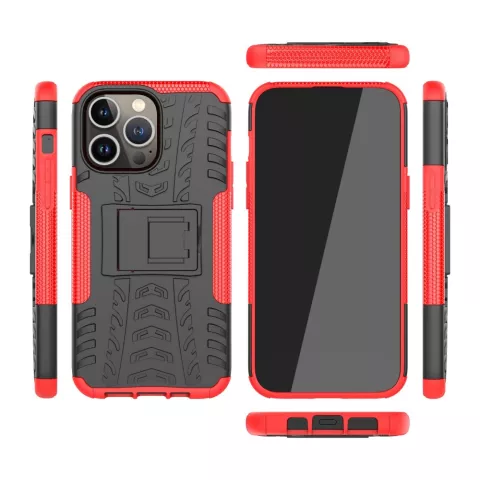 Shockproof Kickstand anti-slip kunststof en TPU hoesje voor iPhone 14 Pro - rood