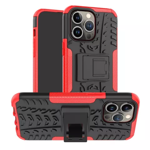 Shockproof Kickstand anti-slip kunststof en TPU hoesje voor iPhone 14 Pro Max - rood