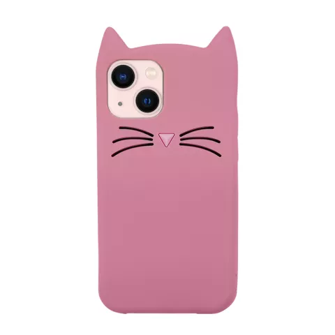 Schattige kat siliconen hoesje voor iPhone 14 - roze