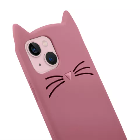 Schattige kat siliconen hoesje geschikt voor iPhone 14 Plus - roze
