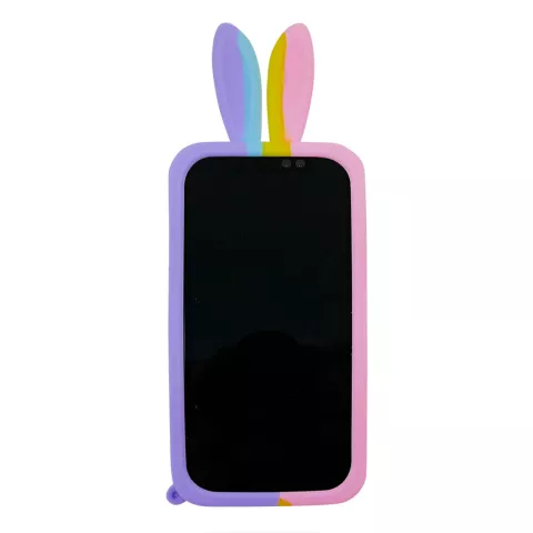 Bunny Pop Fidget Bubble siliconen hoesje voor iPhone 14 Pro - roze, geel, blauw en paars