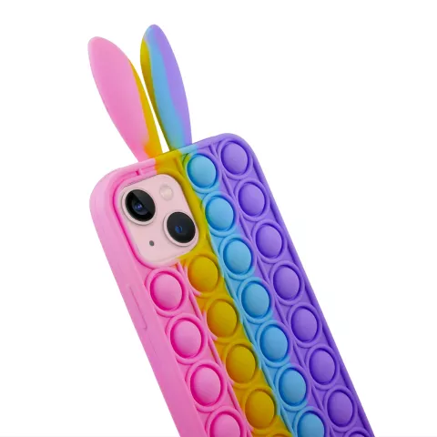 Bunny Pop Fidget Bubble siliconen hoesje voor iPhone 14 Plus - roze, geel, blauw en paars