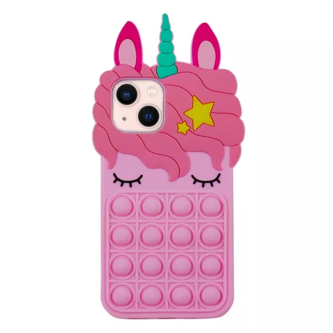 Unicorn Pop Fidget Bubble siliconen hoesje voor iPhone 14 - roze