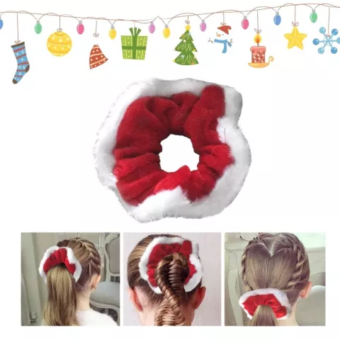 Kerst Scrunchie Elastische Christmas Haarband Haarversiering Armband - Rood en Wit