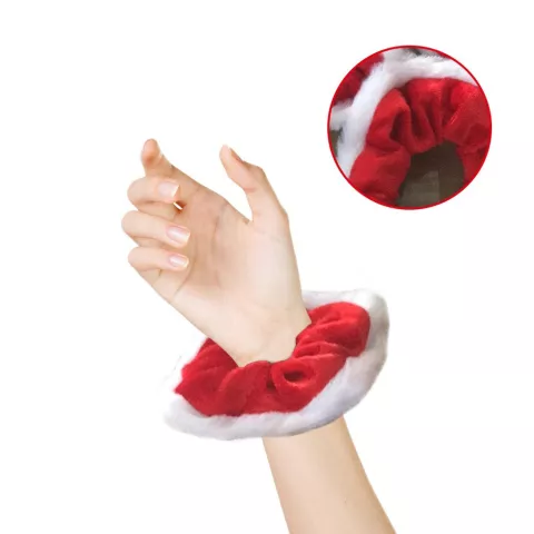 Kerst Scrunchie Elastische Christmas Haarband Haarversiering Armband - Rood en Wit