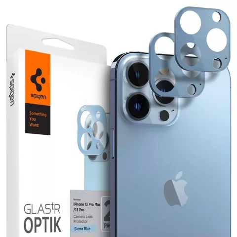 Spigen Camera Lens Glass Protector 2 pack geschikt voor iPhone 13 Pro en iPhone 13 Pro Max - lichtblauw