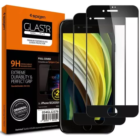 Spigen Screentector Full Cover Glass 2 pack voor iPhone 7, 8, SE 2020 en SE 2022 - zwart