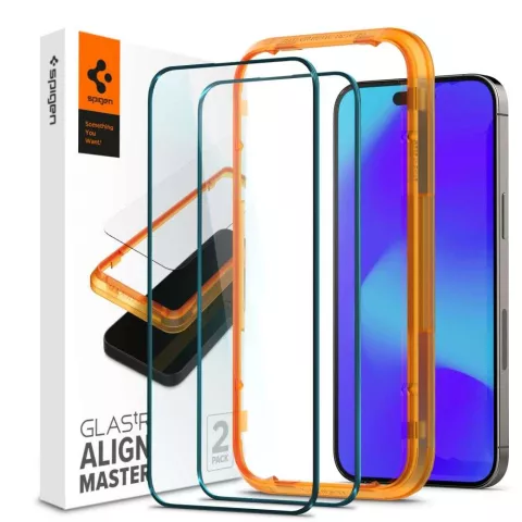 Spigen AlignMaster Full Cover Glass 2 pack voor iPhone 14 Pro - gehard glas
