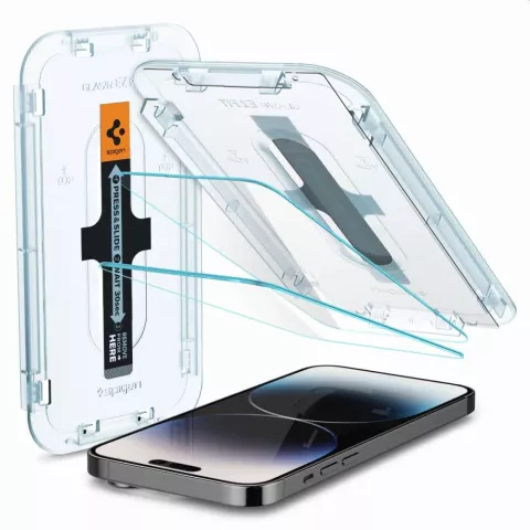Spigen Glass Met Montage Frame EZ FIT 2 Pack geschikt voor iPhone 14 Pro - gehard glas