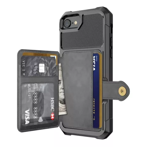 Just in Case Magnetic Card Holder Hybrid Case hoesje geschikt voor iPhone 6 6s 7 8 SE 2020 en SE 2022 - zwart