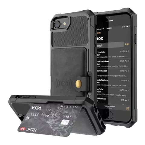 Just in Case Magnetic Card Holder Hybrid Case hoesje geschikt voor iPhone 6 6s 7 8 SE 2020 en SE 2022 - zwart