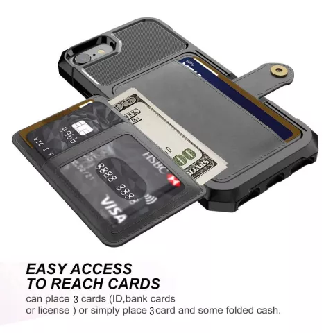 Just in Case Magnetic Card Holder Hybrid Case hoesje geschikt voor iPhone 6 6s 7 8 SE 2020 en SE 2022 - zwart