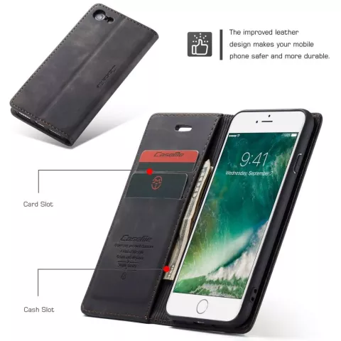 Caseme Retro Wallet Case hoesje voor iPhone 7, 8, SE 2020 en SE 2022 - zwart