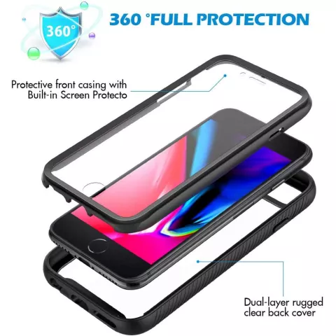 Just in Case 360 Full Cover Defense Case hoesje geschikt voor iPhone SE 2020 en iPhone SE 2022 - zwart