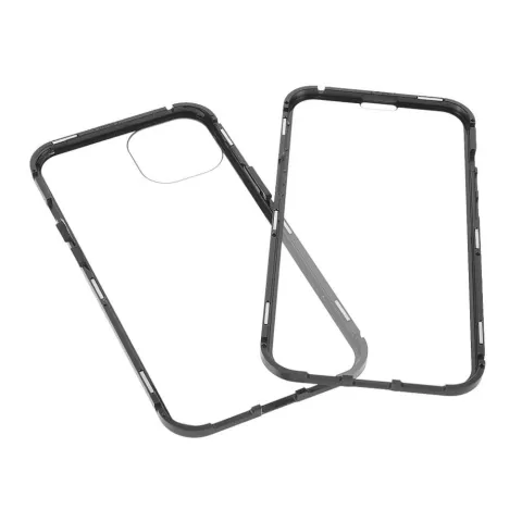 Just in Case Magnetic Metal Tempered Glass Cover hoesje geschikt voor iPhone 13 mini - zwart en transparant