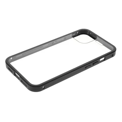 Just in Case Magnetic Metal Tempered Glass Cover hoesje geschikt voor iPhone 13 mini - zwart en transparant