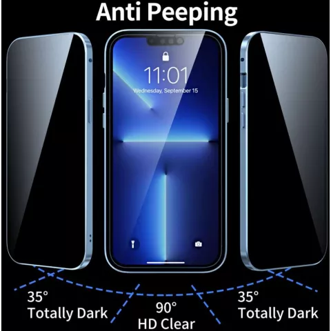 Just in Case Magnetic Metal Privacy Tempered Glass Cover hoesje geschikt voor iPhone 13 Pro - zwart