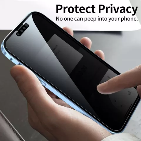 Just in Case Magnetic Metal Privacy Tempered Glass Cover hoesje voor iPhone 13 Pro Max - zwart