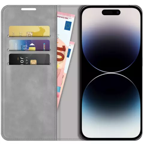 Just in Case Wallet Case Magnetic hoesje geschikt voor iPhone 14 Pro - grijs