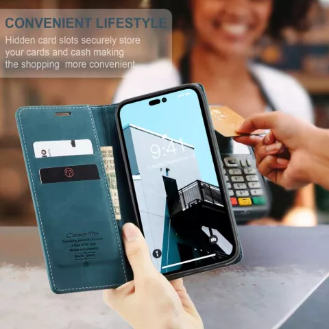 Caseme Retro Wallet Case hoesje voor iPhone 14 Pro Max - blauw