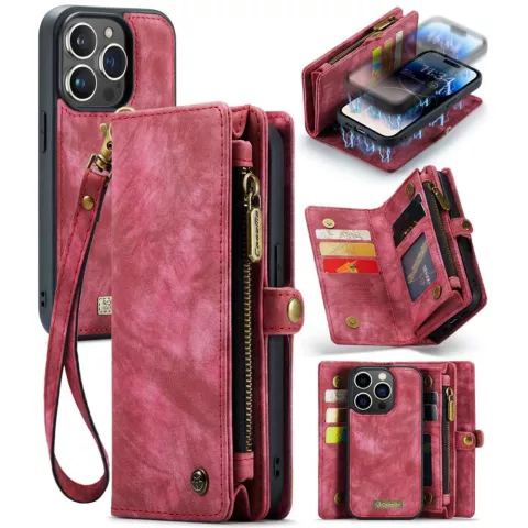 Caseme Vintage Portemonnee hoesje voor iPhone 14 Pro - rood