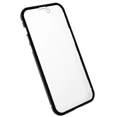 Just in Case Magnetic Metal Tempered Glass Cover hoesje voor iPhone 14 Pro - zwart en transparant