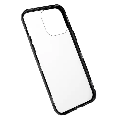 Just in Case Magnetic Metal Tempered Glass Cover hoesje voor iPhone 14 Pro - zwart en transparant