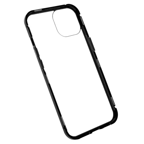 Just in Case Magnetic Metal Tempered Glass Cover hoesje voor iPhone 14 Plus - zwart en transparant