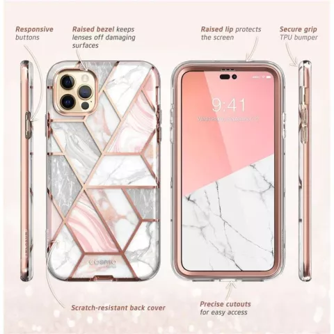 Supcase Cosmo Case Marble hoesje geschikt voor iPhone 14 Pro Max - rose gold