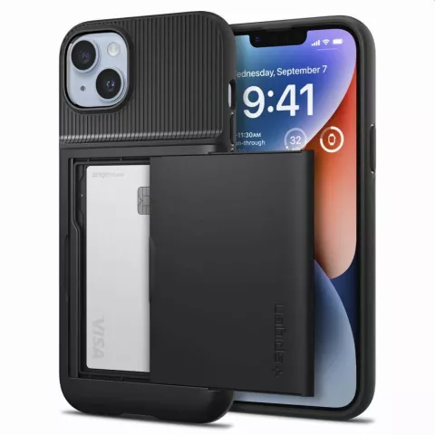 Spigen Slim Armor Cardslot Case hoesje voor iPhone 14 Plus - zwart