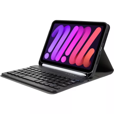 Just in Case Vintage Bluetooth Keyboard Cover QWERTY hoes geschikt voor iPad mini 6 (2021) &amp; iPad mini 7 (2024) - blauw