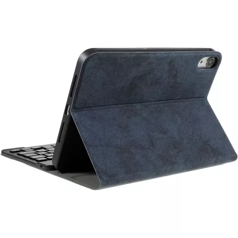 Just in Case Vintage Bluetooth Keyboard Cover QWERTY hoes geschikt voor iPad mini 6 (2021) &amp; iPad mini 7 (2024) - blauw