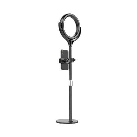 XQISIT Selfie Ring Light met 40cm hoge standaard 10 belichtingsstanden - Zwart