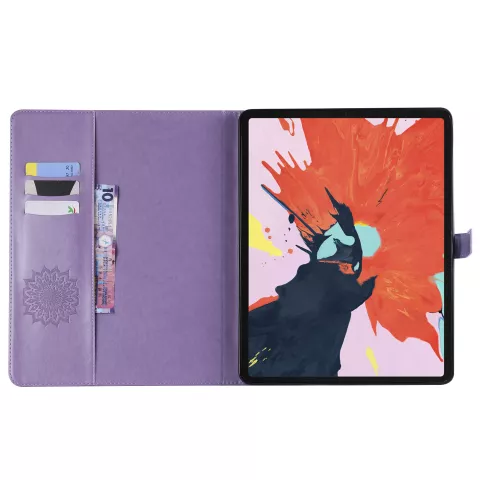 Lederen iPad Pro 12.9-inch (2018 2020 2021 2022) Case Hoes Zonnebloem Bedrukking Wallet Portemonnee - Paars