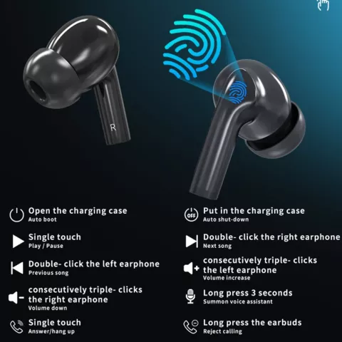 XY Draadloze oortjes Bluetooth oordopjes In-Ear TWS ANC Active Noise Canceling Earbuds - Zwart