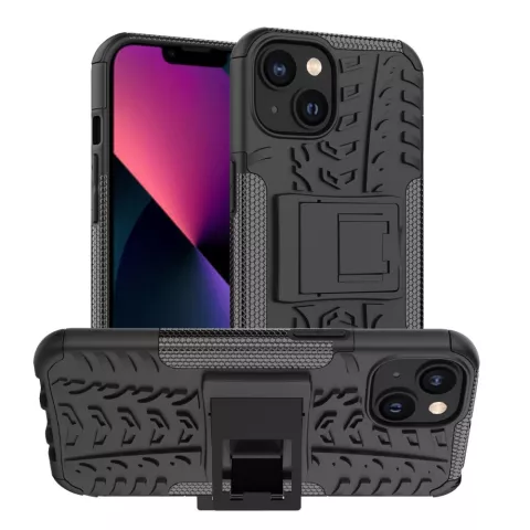 Shockproof kickstand anti-slip kunststof en TPU hoesje voor iPhone 14 Plus - zwart