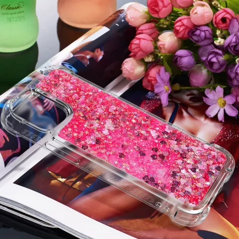 Glitter TPU met versterkte hoeken hoesje voor iPhone 12 en 12 Pro - transparant roze