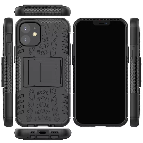 Shockproof kickstand anti-slip kunststof en TPU hoesje voor iPhone 12 mini - zwart