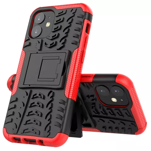 Shockproof kickstand anti-slip kunststof en TPU hoesje voor iPhone 12 mini - rood