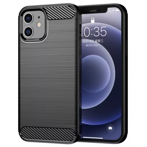 Carbon Armor TPU met geborstelde afwerking hoesje voor iPhone 12 en 12 Pro - zwart