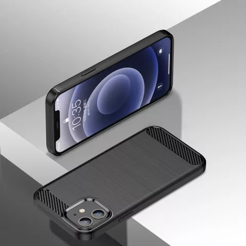 Carbon Armor TPU met geborstelde afwerking hoesje voor iPhone 12 mini - zwart