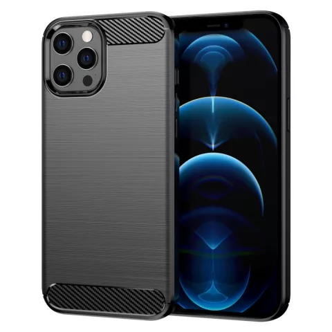 Carbon Armor TPU met geborstelde afwerking hoesje voor iPhone 12 Pro Max - zwart