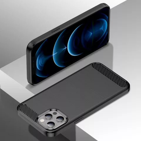 Carbon Armor TPU met geborstelde afwerking hoesje voor iPhone 12 Pro Max - zwart