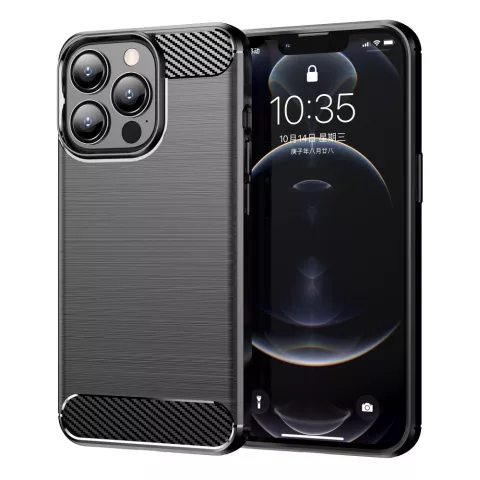 Carbon Armor TPU met geborstelde afwerking hoesje voor iPhone 13 Pro Max - zwart