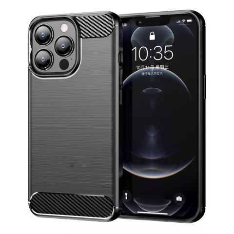 Carbon Armor TPU met geborstelde afwerking hoesje voor iPhone 13 Pro - zwart