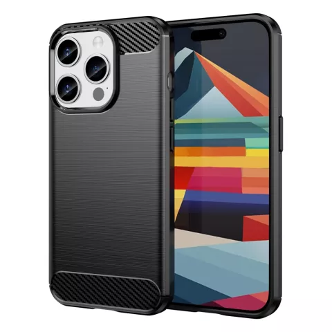 Carbon Armor TPU met geborstelde afwerking hoesje voor iPhone 15 Pro  - zwart