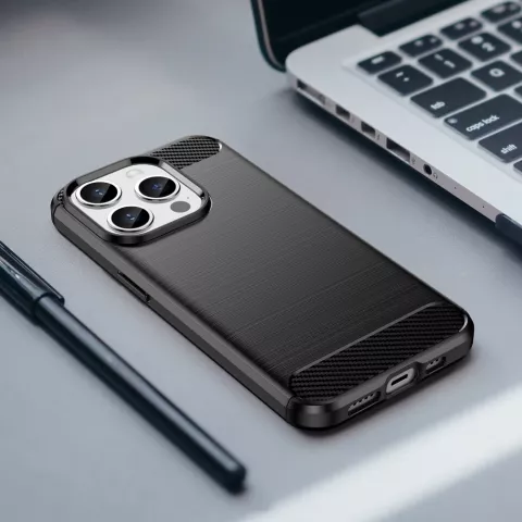 Carbon Armor TPU met geborstelde afwerking hoesje voor iPhone 15 Pro  - zwart