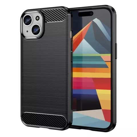 Carbon Armor TPU met geborstelde afwerking hoesje voor iPhone 15 - zwart