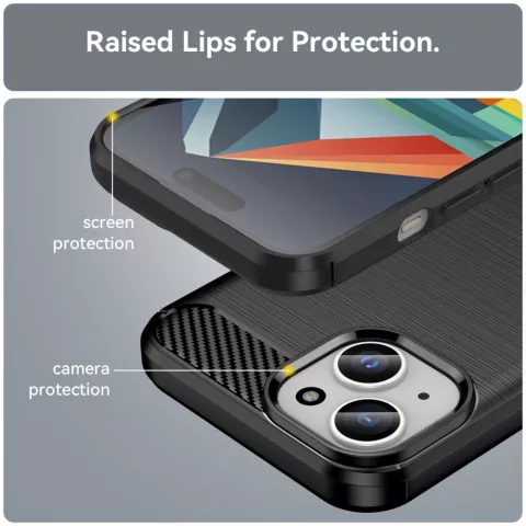 Carbon Armor TPU met geborstelde afwerking hoesje voor iPhone 15 - zwart