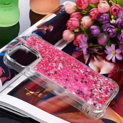Glitter TPU met versterkte hoeken hoesje voor iPhone 15 - transparant roze